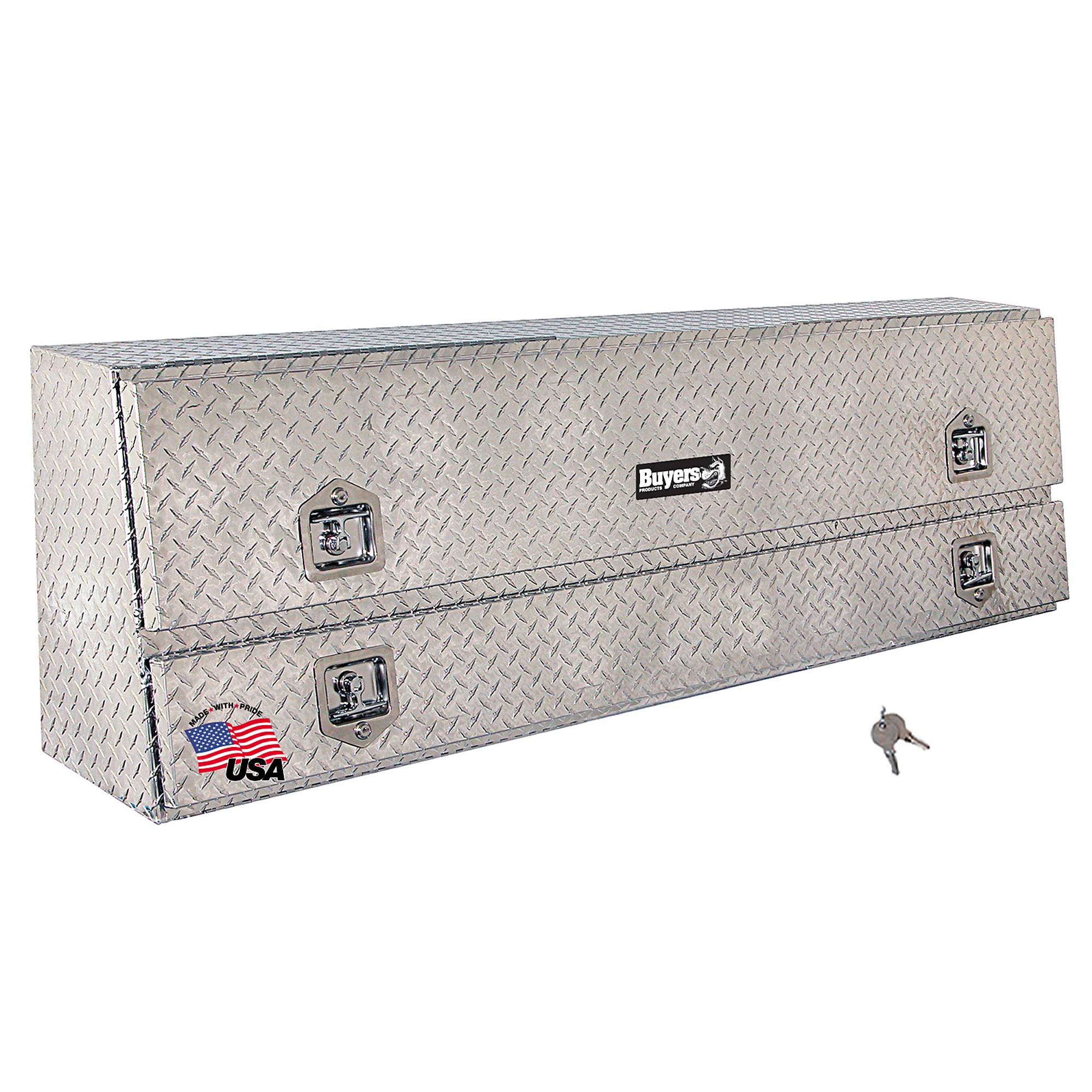 Buyers Products, 96x13x21 Truck Contractor Tool Topsider Job Box w Lower Door, Width 96 in, Material Aluminum, Color Finish Diamond Plate Silver, Model# 1705660